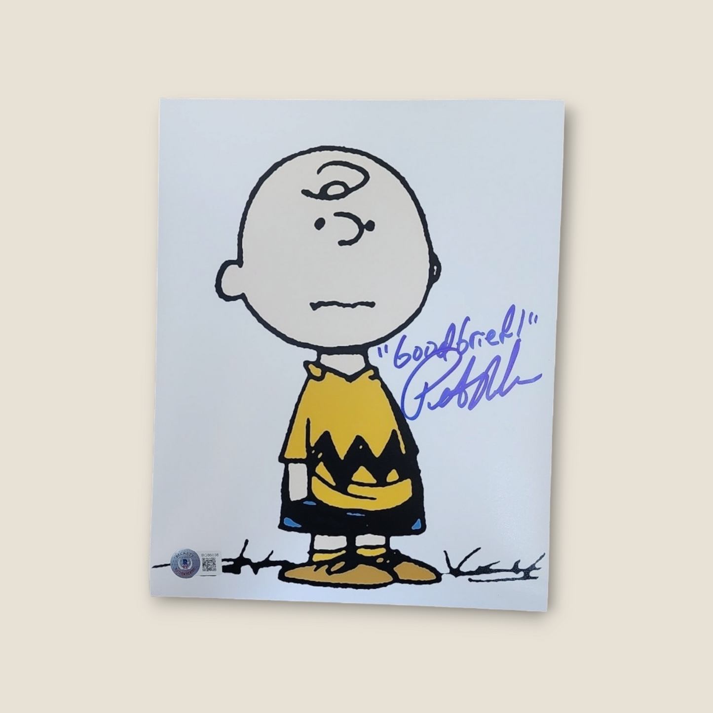 Peter Robbins signed 8x10 Charlie Brown "Good Grief!" Photo auto Beckett QR code