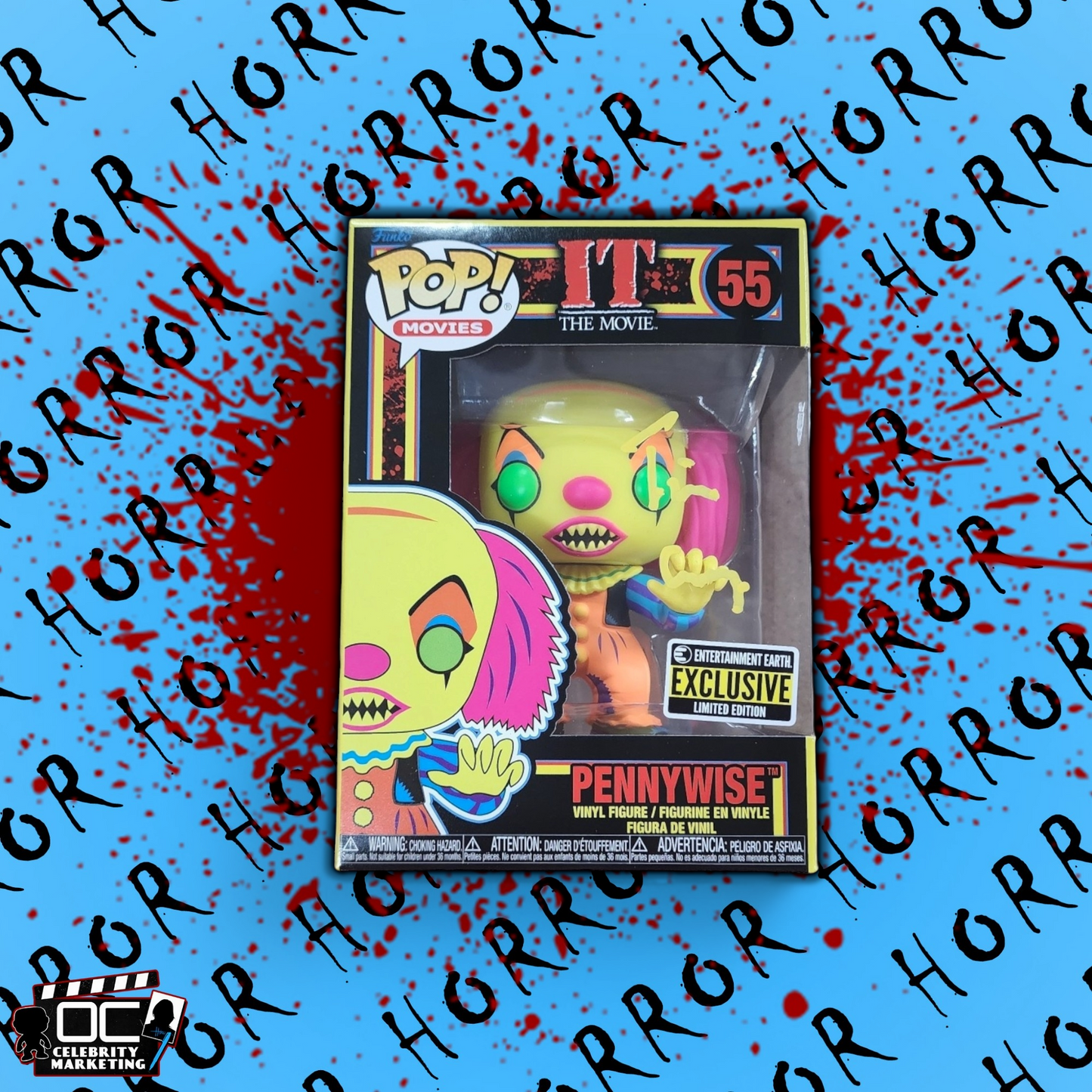 Tim Curry signed E.E. Blacklight LE IT The Movie Pennywise Funko QR OCCM(Yellow)