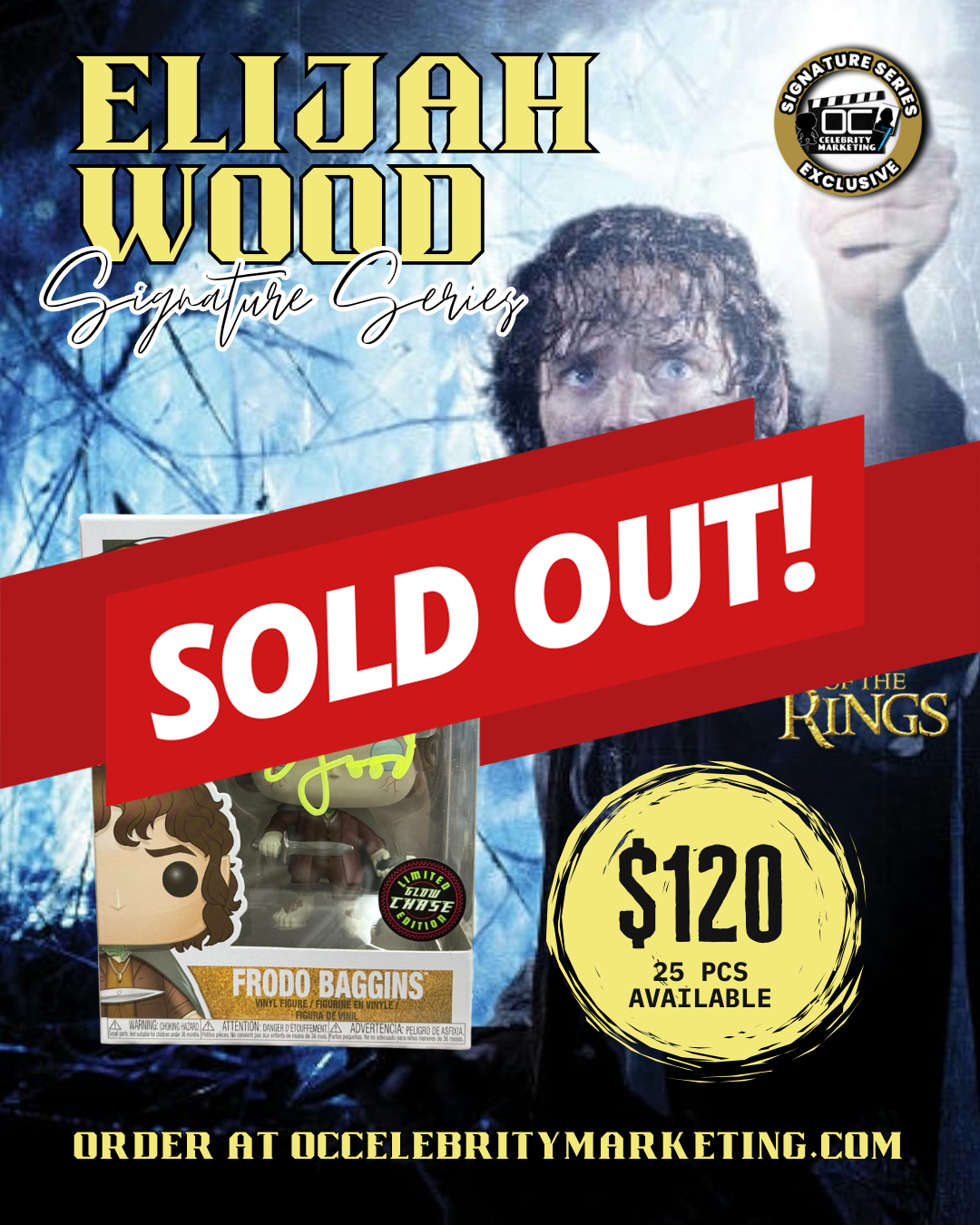Elijah Wood Signature Series: The Lord of The Rings LE GLOW CHASE Frodo Baggins Funko Pop! #444 (#/25)