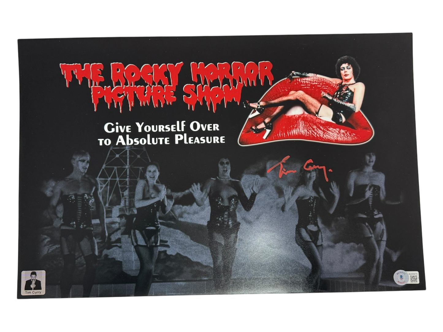 Tim Curry 11x17 autographed Rocky Horror Picture Show Poster Photo Beckett QR code authenticated with Tim Curry Holo