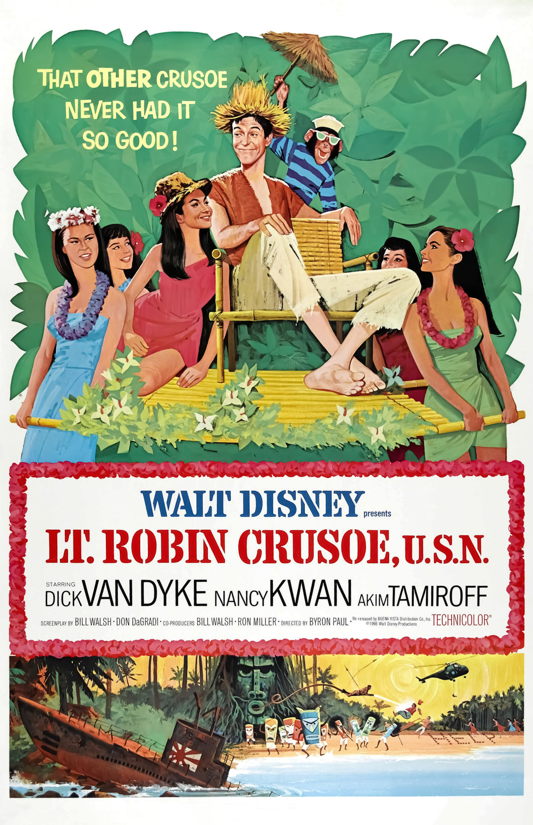 Dick Van Dyke signed LT. Robin Crusoe, U.S.N. Poster Image #2 (8x10, 11x17)
