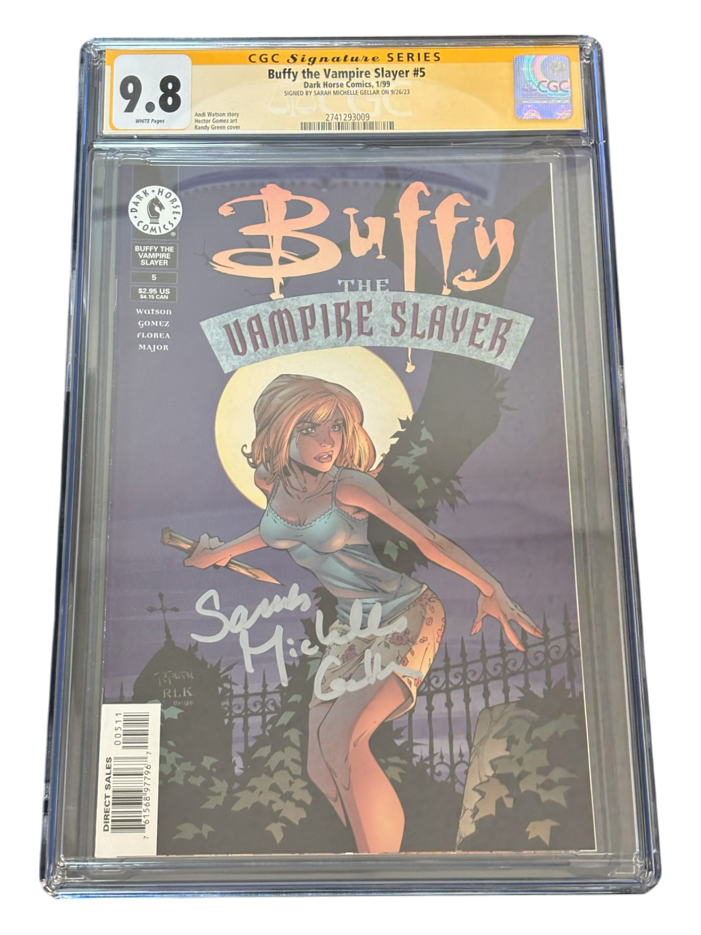 Sarah Michelle Gellar Autographed 1999 Buffy the Vampire Slayer #5 Randy Green Cover Variant  CGC SS 9.8