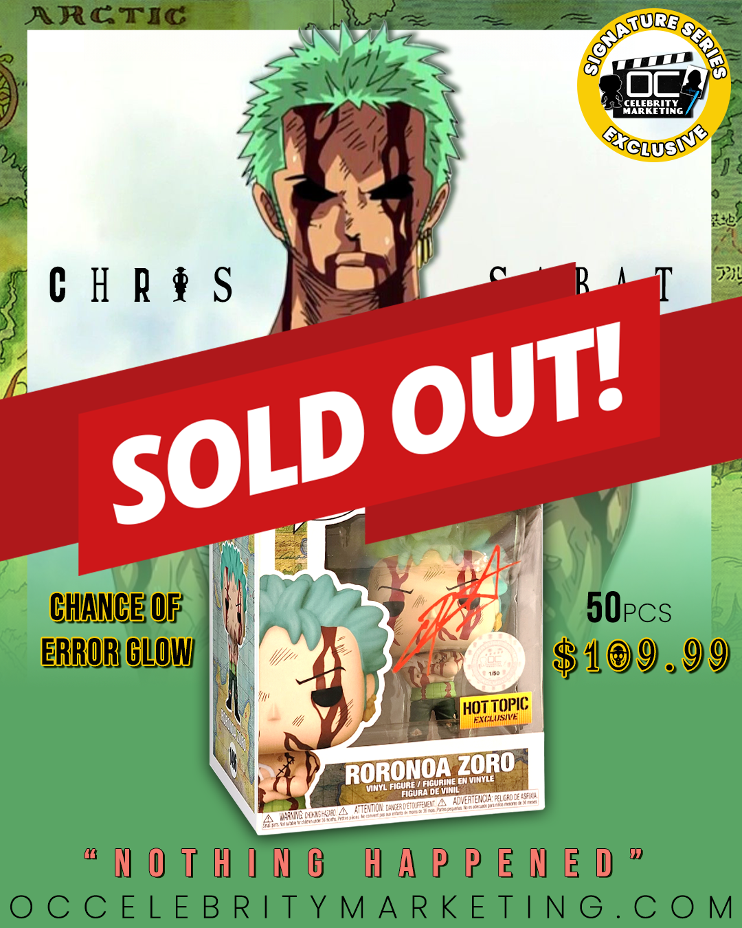 Chris Sabat Signature Series: One Piece Roronoa Zoro Hot Topic Exclusive Funko #1496 (#/50)