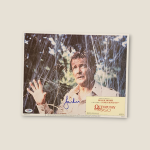 Roger Moore signed "Octopussy" Original Lobby Card James Bond auto PSA/DNA COA