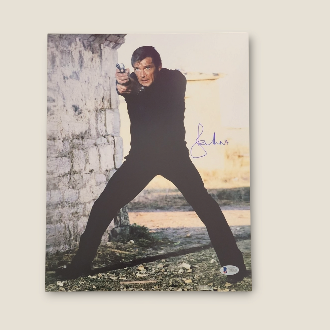 Roger Moore signed 11x14 James Bond 