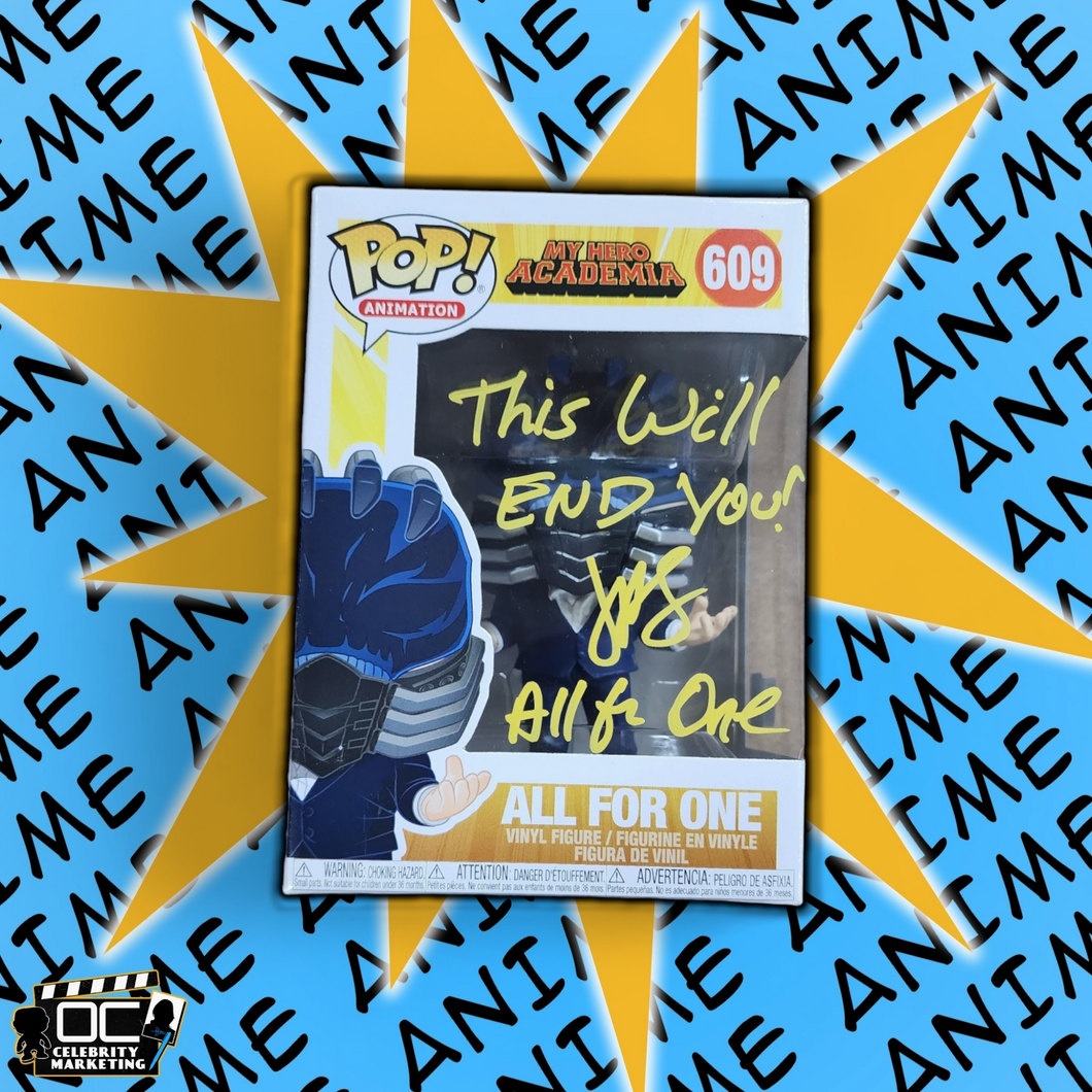 John Swasey signed My Hero Academia All For One Funko #609 auto QR code OCCM-Q3