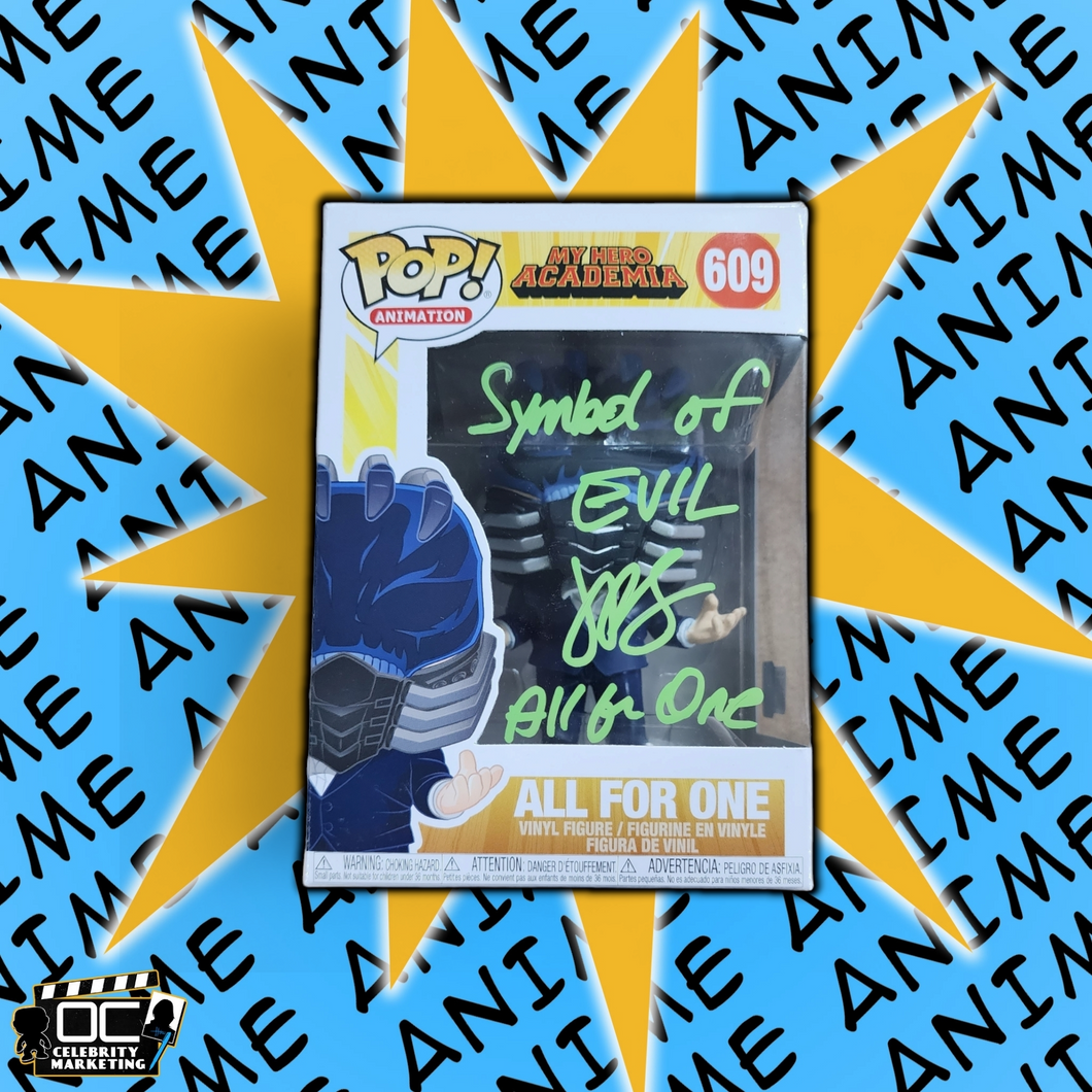 John Swasey signed My Hero Academia All For One Funko #609 auto QR code OCCM-Q2