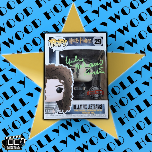 Helena Bonham Carter signed Harry Potter SE Bellatrix Lestrange Funko #29 QR -G