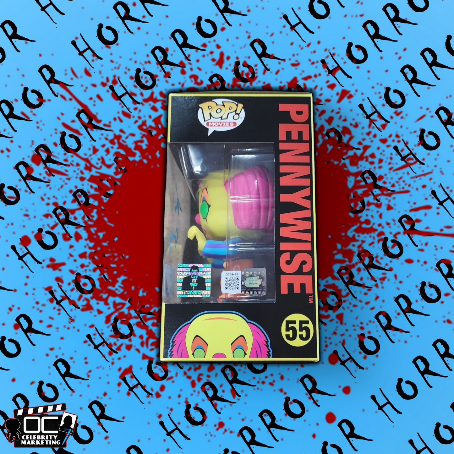 Tim Curry signed E.E. Blacklight LE IT The Movie Pennywise Funko 55 QR OCCM-Aqua