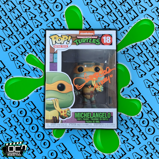 Townsend Coleman signed Nickelodeon (TMNT) Michelangelo Funko #18 QR code OCCM