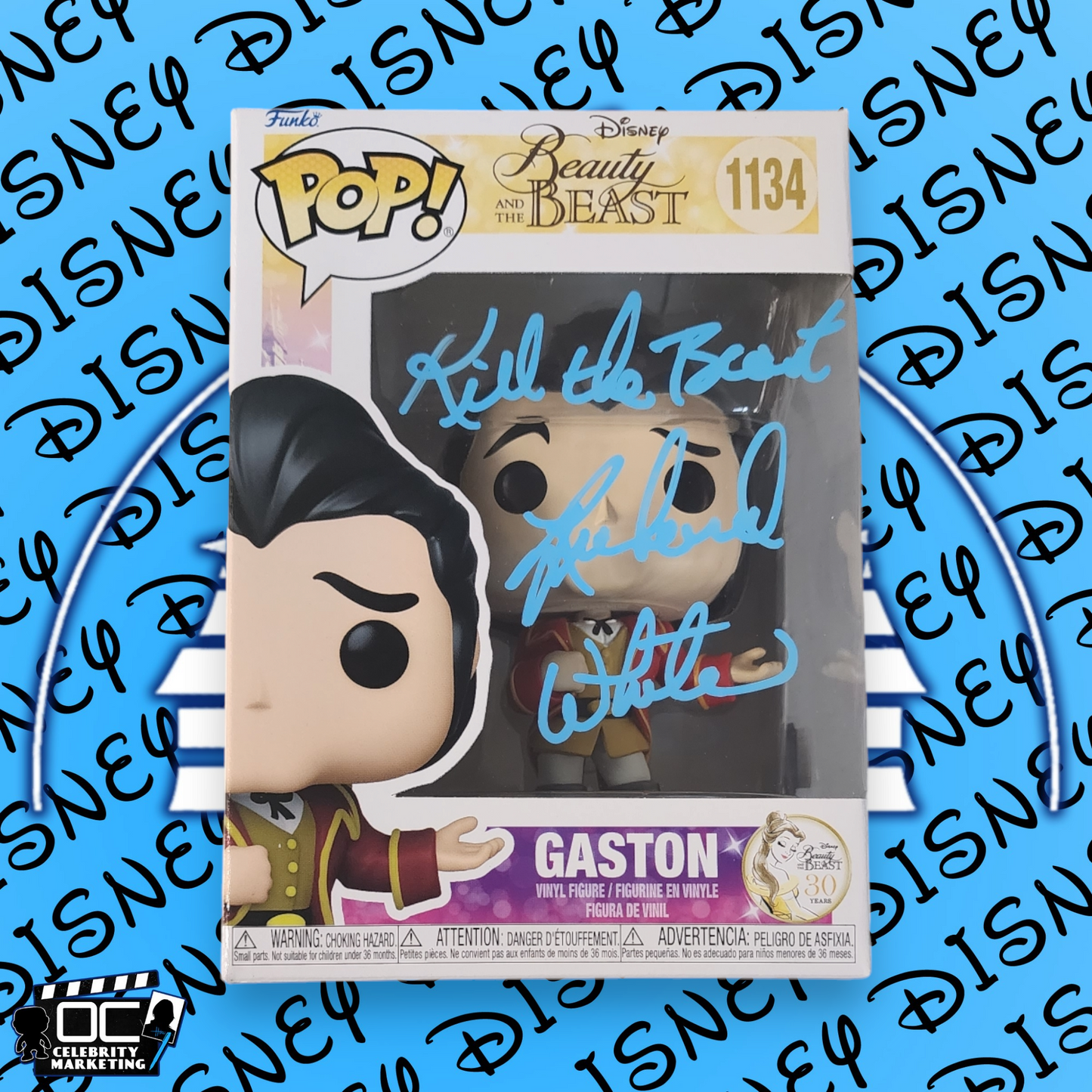 Richard White signed Beauty & The Beast Gaston Funko 1134 OCCM Auto QR code-QA