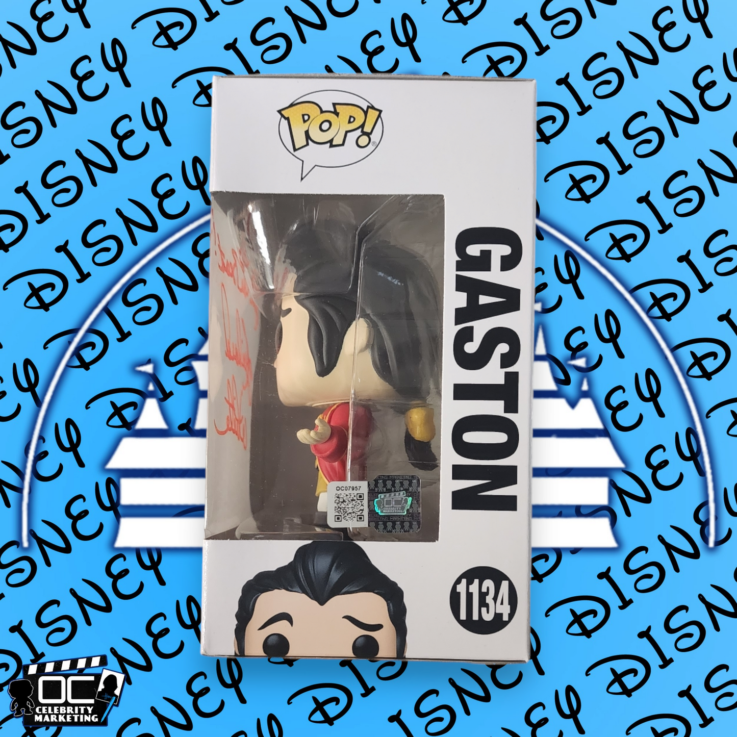 Richard White signed Beauty & The Beast Gaston Funko 1134 OCCM Auto QR code-QO2