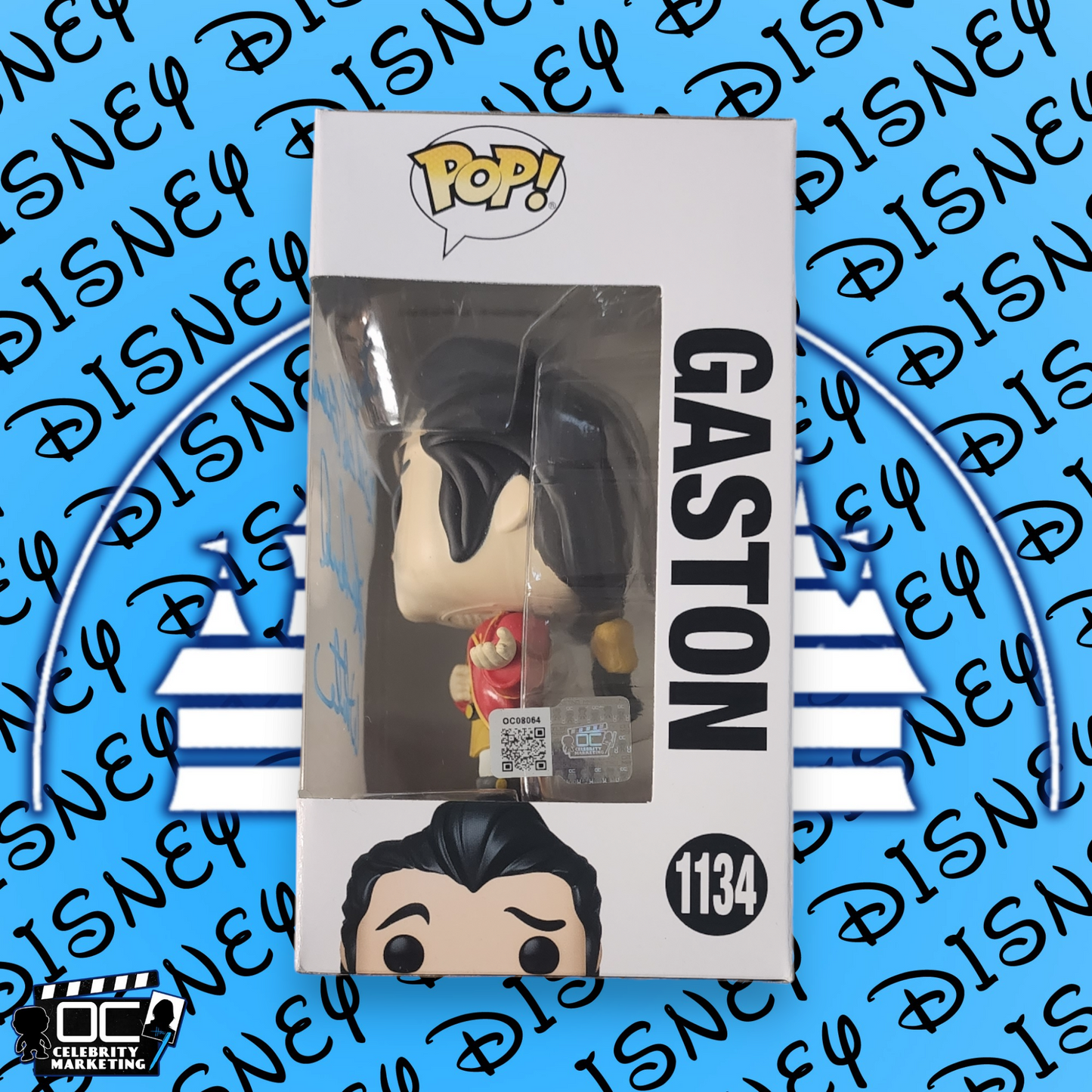 Richard White signed Beauty & The Beast Gaston Funko 1134 OCCM Auto QR code-QA