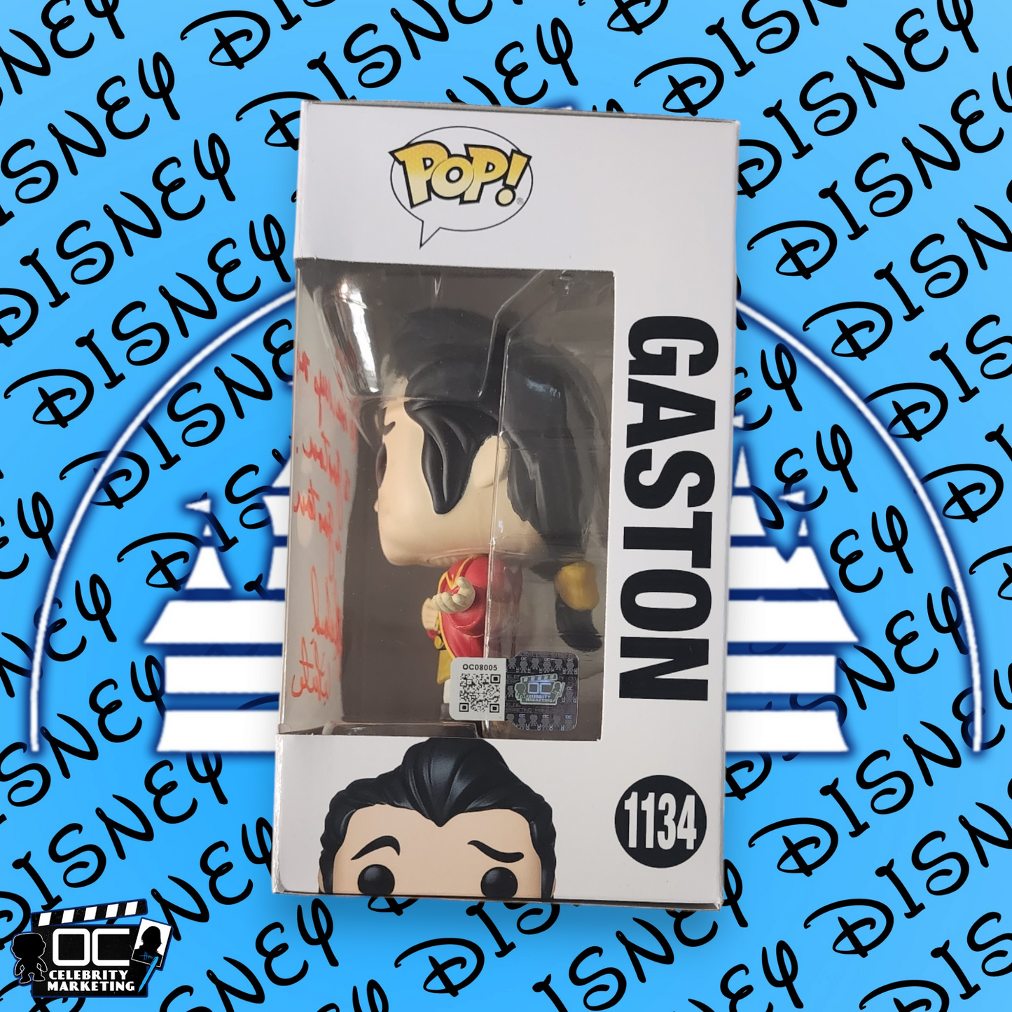 Richard White signed Beauty & The Beast Gaston Funko 1134 OCCM Auto QR code-QO1