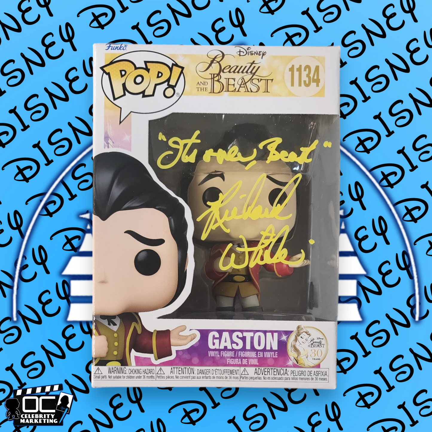 Richard White signed Beauty & The Beast Gaston Funko 1134 OCCM Auto QR code-QY