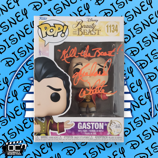 Richard White signed Beauty & The Beast Gaston Funko 1134 OCCM Auto QR code-QO2