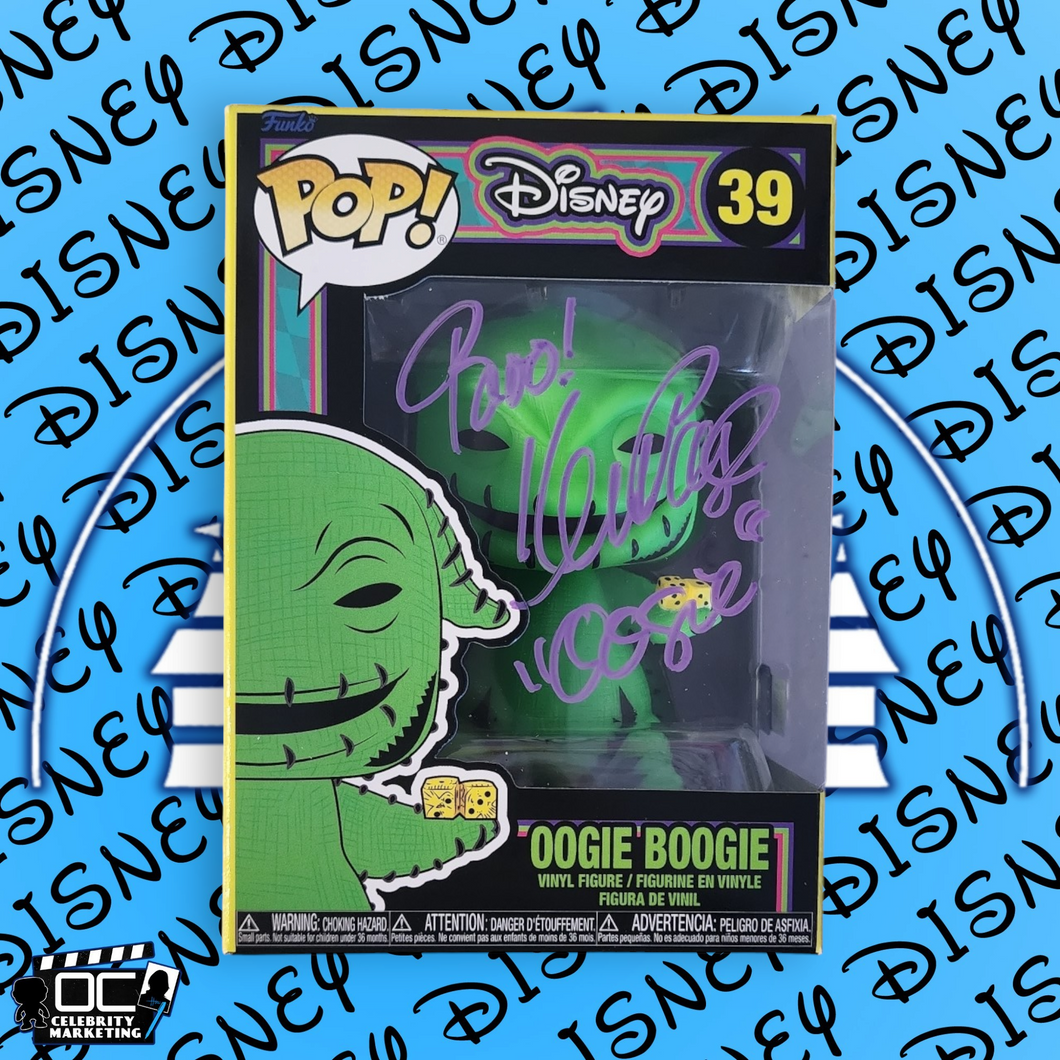 Ken Page signed BLKLT Oogie Boogie Funko Disney NBC #39 OCCM QR code Autographed