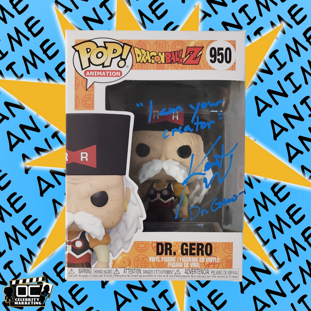 Kent Williams signed Dragon Ball Z Dr. Gero Funko 950 autographed QR code OCCM-B