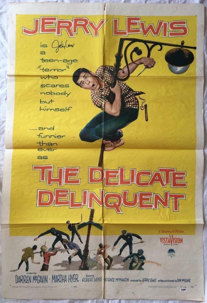 Jerry Lewis signed The Delicate Delinquent Poster (folded 27 x 40)